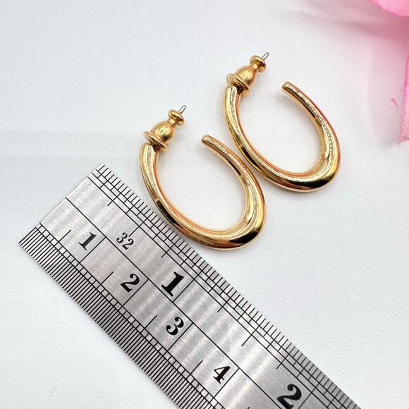 Vintage Napier Oblong Hoop Earrings Shiny Gold Tone Signed Chic Classic Luxe - Picture 8 of 8